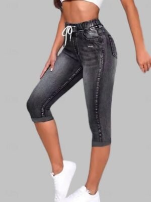 Vacation Slim Fit 3D Print High Waist Capri Leggings - Image 4