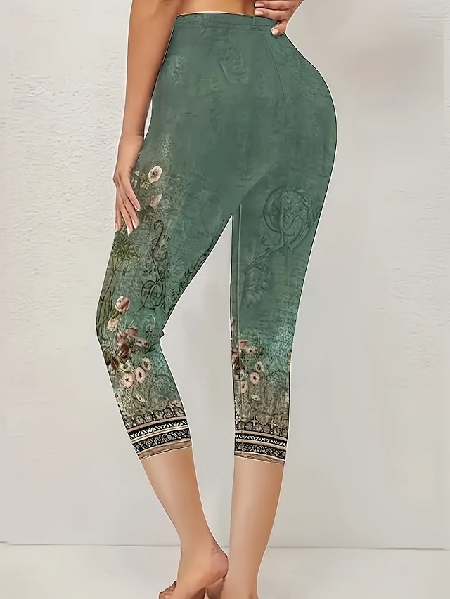 Vacation Slim Fit Floral High Waist Calf-Length Leggings - Image 2