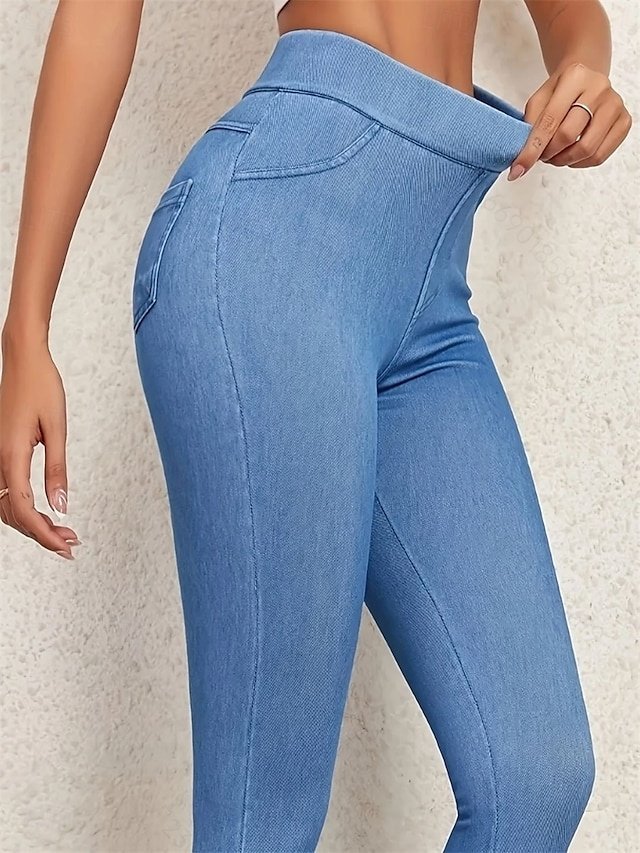 Vacation Slim Fit Plain High Waist Full Length Jeggings - Image 2