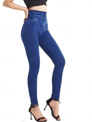 Vacation Slim Fit Plain High Waist Full Length Jeggings - Image 23