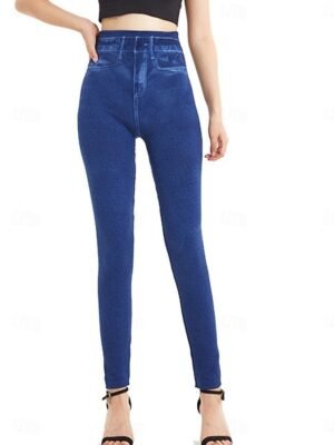 Vacation Slim Fit Plain High Waist Full Length Jeggings - Image 25