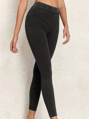 Vacation Slim Fit Plain High Waist Full Length Jeggings - Image 8