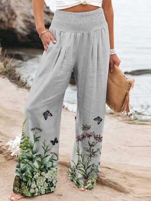 Vacation Wide Leg Floral High Waist Full Length Chinos - Image 1