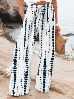 Vacation Wide Leg Floral High Waist Full Length Chinos - Image 1