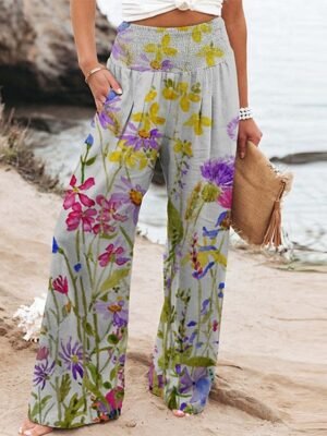 Vacation Wide Leg Floral High Waist Full Length Chinos - Image 2
