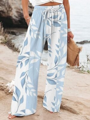 Vacation Wide Leg Floral High Waist Full Length Chinos - Image 3