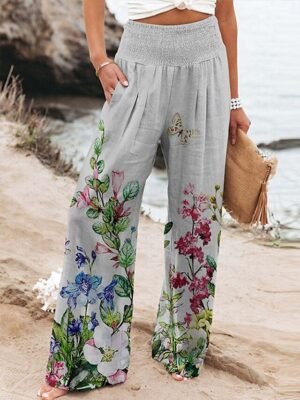 Vacation Wide Leg Floral High Waist Full Length Chinos - Image 3