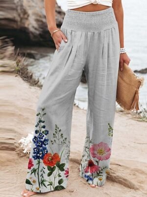 Vacation Wide Leg Floral High Waist Full Length Chinos - Image 4