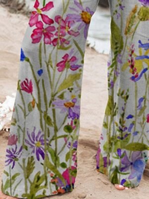 Vacation Wide Leg Floral High Waist Full Length Chinos - Image 7