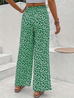 Vacation Wide Leg Floral Mid Waist Full Length Trousers - Image 10