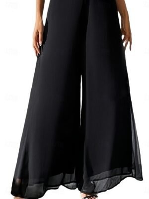 Vacation Wide Leg Plain Elastic Waist Full Length Trousers - Image 16