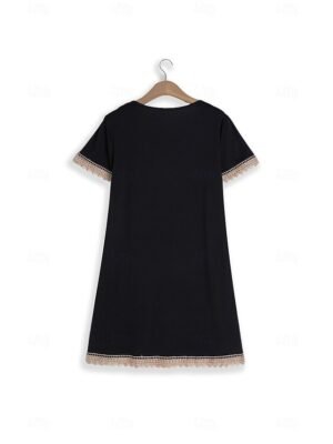 Versatile Comfortable Solid V-Neck Short Sleeve Knee-Length Dress - Image 12