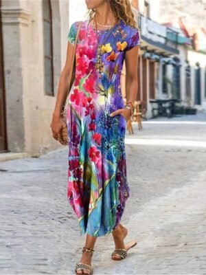 Vibrant Floral Sleeveless Midi Casual Dress - Image 1