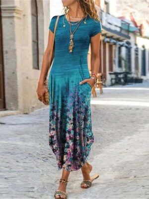 Vibrant Floral Sleeveless Midi Casual Dress - Image 3