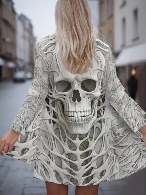 Vintage Artistic Regular Fit Skull Collarless Long Sleeve Coat - Image 1