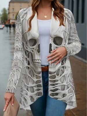 Vintage Artistic Regular Fit Skull Collarless Long Sleeve Coat - Image 2