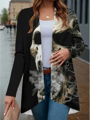 Vintage Artistic Regular Fit Skull Collarless Long Sleeve Coat - Image 5