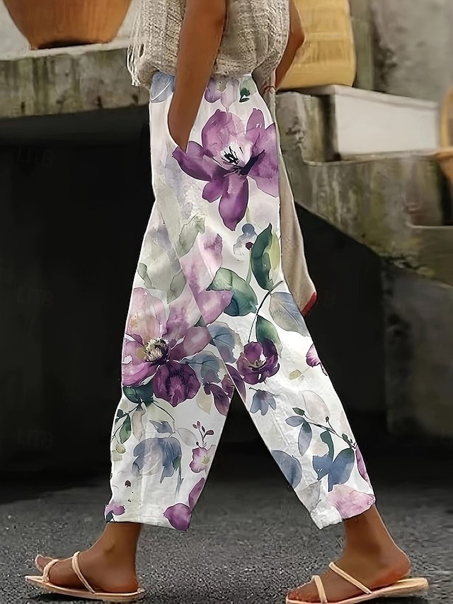 Vintage Baggy Floral High Waist Full Length Chinos - Image 1