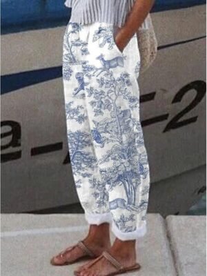 Vintage Baggy Floral High Waist Full Length Thermal Pants - Image 1