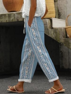 Vintage Baggy Floral High Waist Full Length Chinos - Image 1