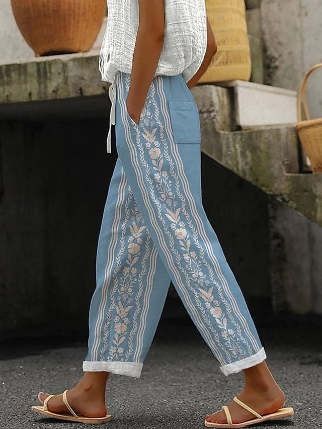 Vintage Baggy Floral High Waist Full Length Chinos - Image 1