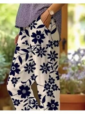 Vintage Baggy Floral High Waist Full Length Chinos - Image 11