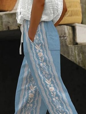 Vintage Baggy Floral High Waist Full Length Chinos - Image 2