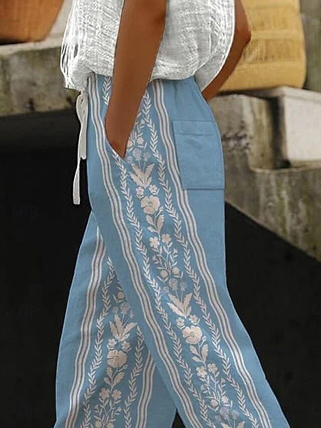 Vintage Baggy Floral High Waist Full Length Chinos - Image 2