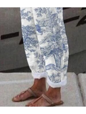 Vintage Baggy Floral High Waist Full Length Thermal Pants - Image 3