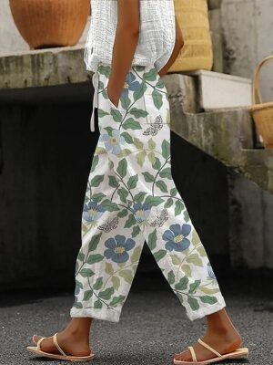 Vintage Baggy Floral High Waist Full Length Chinos - Image 4
