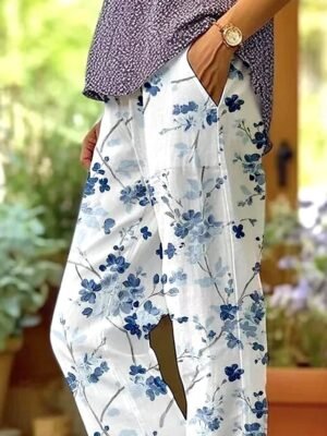 Vintage Baggy Floral High Waist Full Length Chinos - Image 8