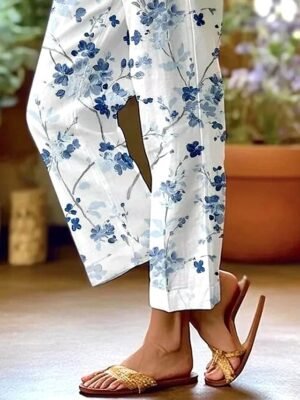 Vintage Baggy Floral High Waist Full Length Chinos - Image 9