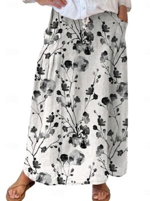 Vintage Bohemia A-Line Floral High Waist Maxi Skirt - Image 2