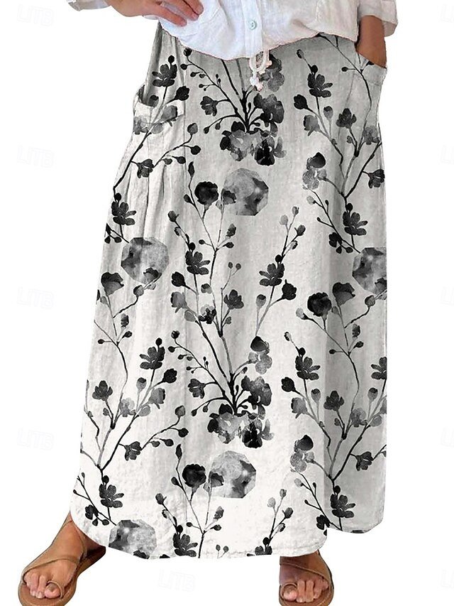 Vintage Bohemia A-Line Floral High Waist Maxi Skirt - Image 2