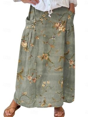 Vintage Bohemia A-Line Floral High Waist Maxi Skirt - Image 3