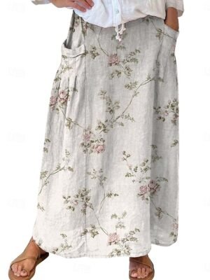 Vintage Bohemia A-Line Floral High Waist Maxi Skirt - Image 4