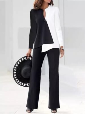 Vintage Business Patchwork V Neck Long Sleeve Suit - Image 1