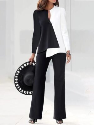 Vintage Business Patchwork V Neck Long Sleeve Suit - Image 3