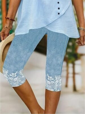 Vintage Capri Floral Mid Waist Calf-Length Leggings - Image 8