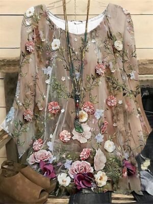 Vintage Casual Floral Crew Neck Long Sleeve Regular Blouse - Image 1