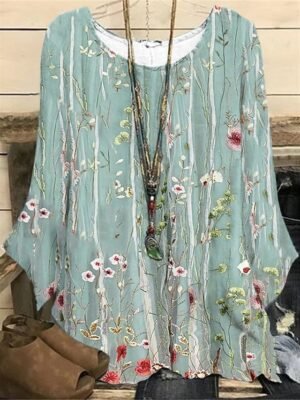 Vintage Casual Floral Crew Neck Long Sleeve Regular Blouse - Image 2