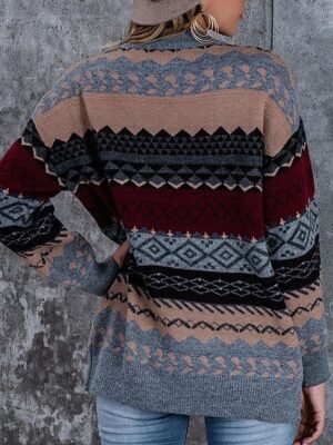 Vintage Casual Geometric Crew Neck Long Sleeve Regular Knit Top - Image 6