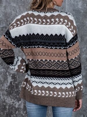 Vintage Casual Geometric Crew Neck Long Sleeve Regular Knit Top - Image 9
