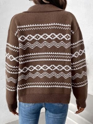 Vintage Casual Geometric Open Front Long Sleeve Regular Sweater Jacket - Image 2