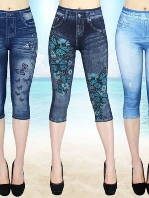 Vintage Casual High Waist 3D Print Calf-Length Capri Leggings - Image 1