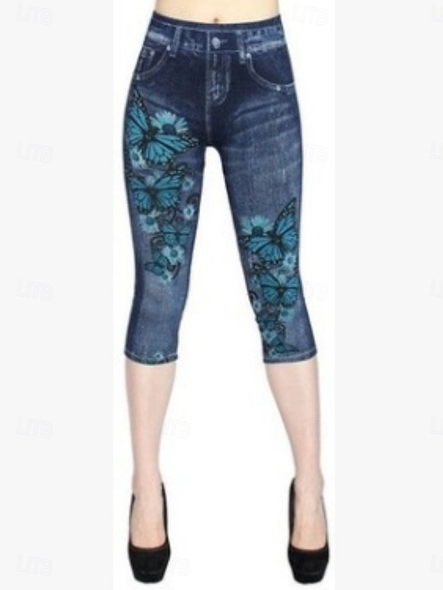 Vintage Casual High Waist 3D Print Calf-Length Capri Leggings - Image 2