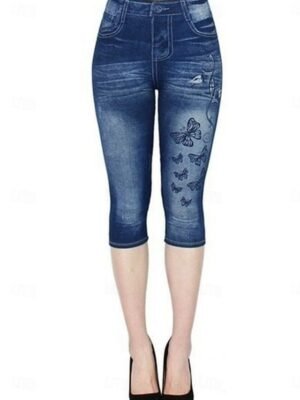 Vintage Casual High Waist 3D Print Calf-Length Capri Leggings - Image 3
