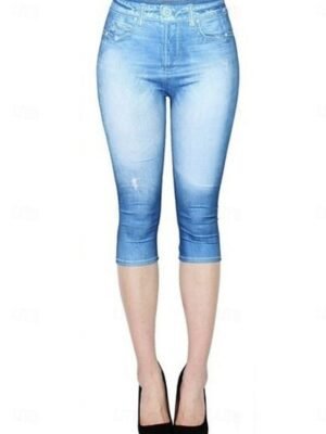 Vintage Casual High Waist 3D Print Calf-Length Capri Leggings - Image 4
