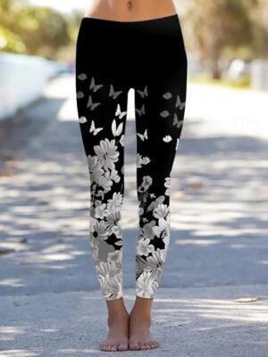 Vintage Casual High Waist Floral Full Length Leggings - Image 1