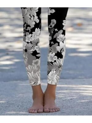 Vintage Casual High Waist Floral Full Length Leggings - Image 3
